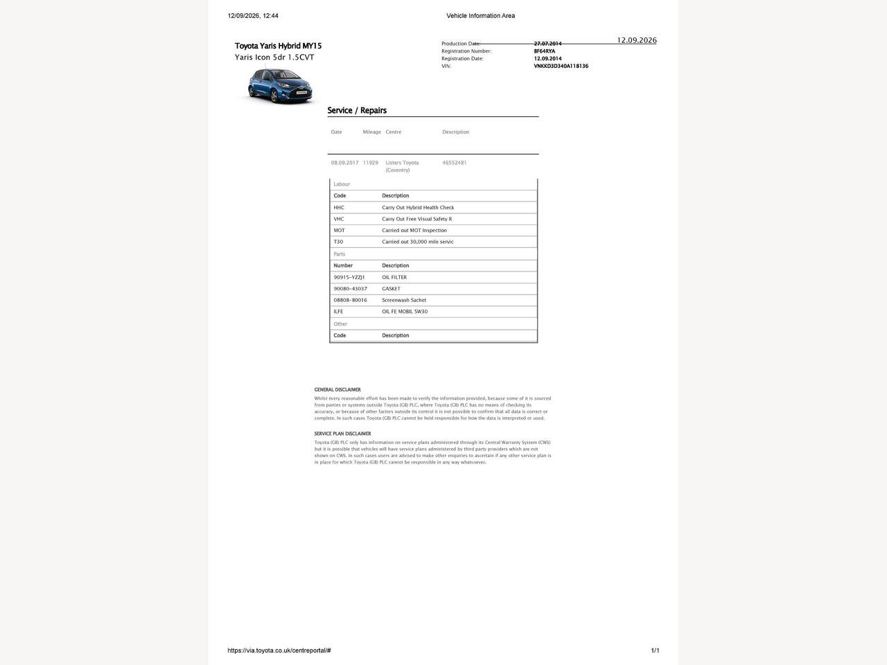 Toyota Yaris BF64RYA