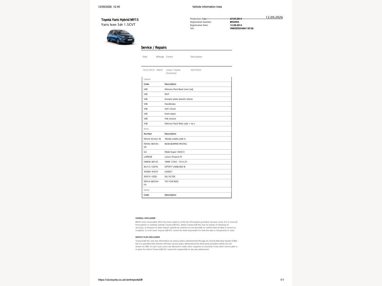 Toyota Yaris BF64RYA